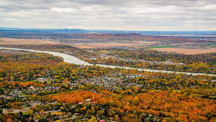 Bromont, Canada - October 14 2019: Colorful autumn view in Bromont mount in Quebec Canada