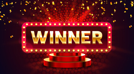 Winner frame label, award billboard, night Vegas. Vector illustration
