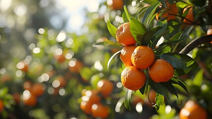 An Image of a Tangerine Tree Adorned with Bright Orange Fruits: Nature's Citrus Splendor on Display - Powered by Adobe