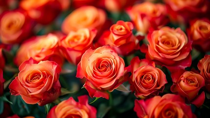 Dense Cluster Of Radiant Roses In Various Shades Of Orange And Red With Swirling Petals