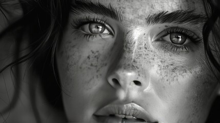 Obraz premium Close Up of a Woman With Freckles on Her Face