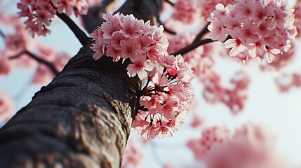 An Image Showcasing a Cherry Blossom Tree: Nature's Delicate Beauty in Full Bloom, A Vision of...