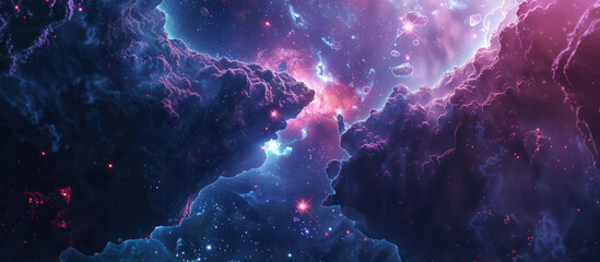 A visually stunning abstract image depicting a nebula with a mesmerizing burst of electric blues and pinks