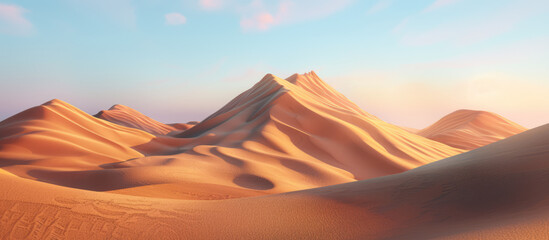 The golden hour light casting a warm glow upon textured desert hills, creating depth and shadow