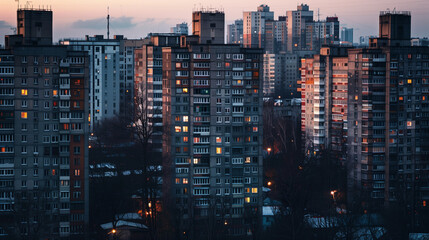 Fototapeta na wymiar Dusk over Urban Residential Area