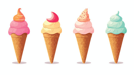 A vibrant pattern of ice cream cones with scoops in