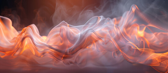 Dynamic and ethereal smoke waves captured in a mesmerizing display of oranges and reds against a dark backdrop, embodying energy and movement