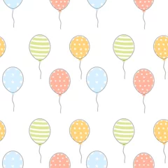 Papier Peint photo Montgolfière Seamless pattern with party balloons of different colors and ornaments. Vector pattern balloons on white background, flat style.