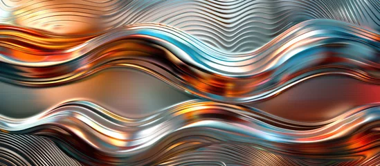 Fotobehang Metallic waves merge and flow in a seamless pattern of reflective shades, creating a mesmerizing abstract © Mik Saar