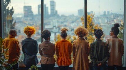 Group of People Standing in Front of Window - obrazy, fototapety, plakaty