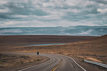 Picturesque road with lake view in Santa Cruz province of Argentina