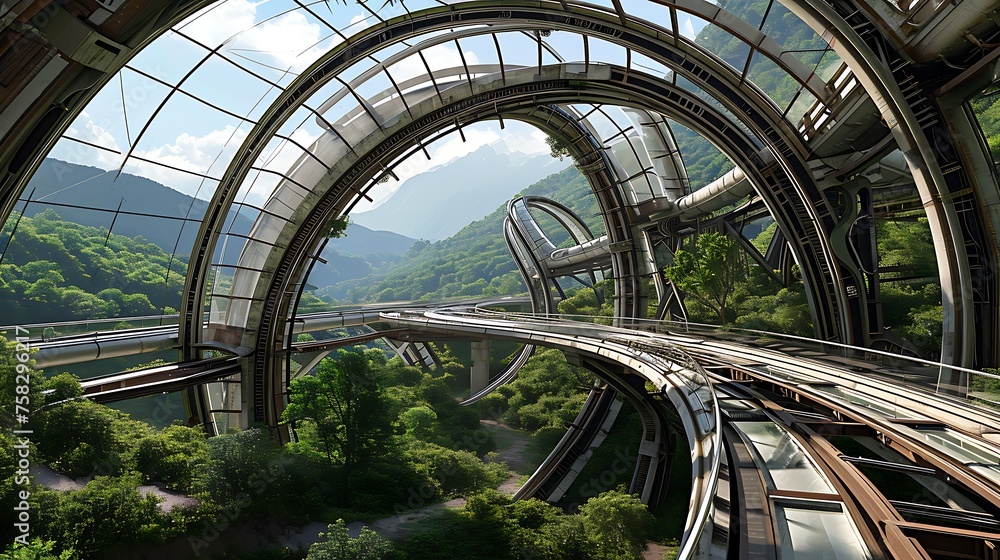 Poster an innovative tech hub building with futuristic design: pioneering technology in architectural form.