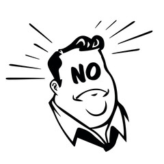 retro cartoon illustration of a man with big no in his face