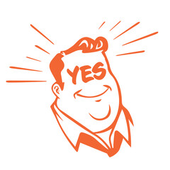 retro cartoon illustration of a man with big yes in his face - 758296435