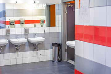 interior of a toilet room in a supermarket. Modern interior