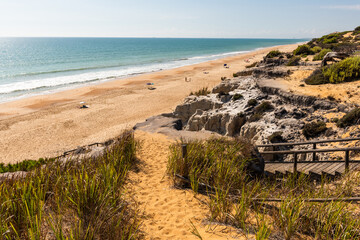 Stunning Cliffs and sandy beach at Praia da Falésia, Algarve, Portugal