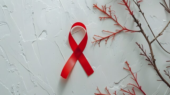 Aids Awareness Red Ribbon on white background
