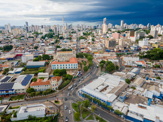 Fototapeta premium Aerial city scape in summer with storm clouds in Cuiaba Mato Grosso