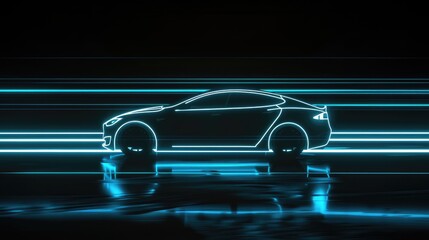 White neon glowing in the dark electric car on high speed running concept.