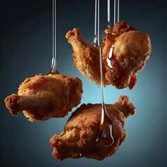  [fried chicken] floating in the air, cinematic, food