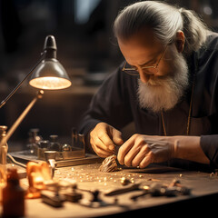 Macro shot of a jeweler crafting a delicate piece.