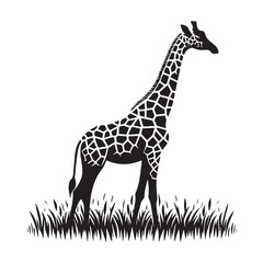  Retro Styled Giraffe Silhouettes, Silhouettes of Towering Giraffes, Black & White Silhouette Series