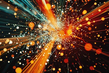 Computer Generated Image of a Star Burst, Simulation of a particle collision event within a large hadron collider, AI Generated