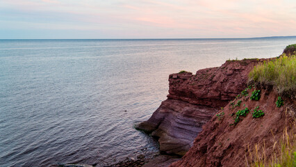 Forillon National Park, Canada - August 28 2018: Kayak and Coastline view of Forillon National Park in Quebec