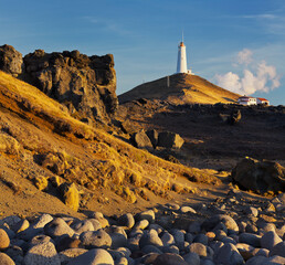 Reykjanes Leuchtturm, Küstenlandschaft, Island