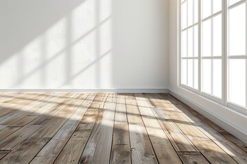 Wooden floor with blank wall in room with sunlight through the window