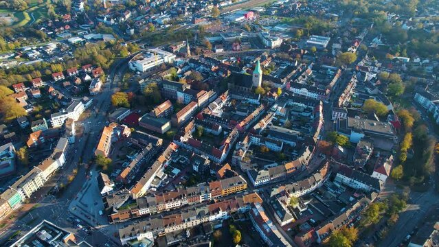 Aerial view of the old town Dorsten in Germany on a sunny afternoon in autumn