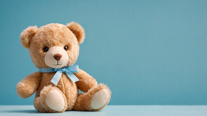 A cute teddy bear is an isolated and colorful studio background. 