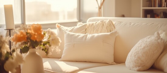 White cushion on couch in lounge.