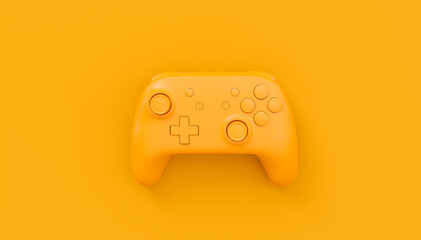 Video game joystick or gamepad in plain monochrome yellow color background © Vasyl Onyskiv