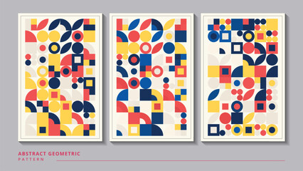Set of bauhaus elements seamless abstract geometric shapes pattern vector background