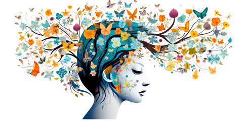 Beauty woman face with flower on white background illustration art
