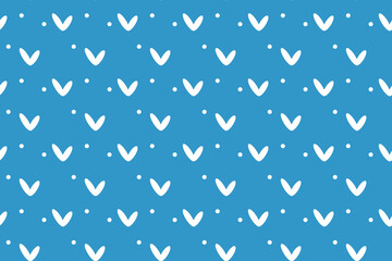 White hearts polka dot on blue background Isolated seamless vector pattern Lovely romantic design Textiles Fabric Wallpaper decorative Wrapping paper Valentine's Day Print for fabrics Flat style