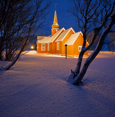 Flakstad Kirche, Flakstadoya, Lofoten, Nordland, Norwegen