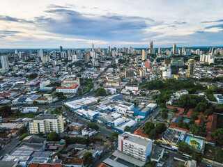 Aerial city scape at sunset during summer in Cuiaba Mato Grosso