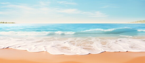 Summer beach scene with waves, sand, and warm weather vacation vibe. graphic for interior decor or printing.