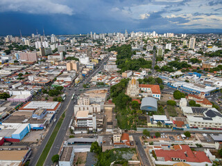 Aerial city scape before a storm during summer in Cuiaba Mato Grosso