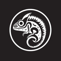 Midnight Mastery: Black Chameleon Vector Logo Emblem Obscured Opacity: Chameleon Silhouette Vector Black