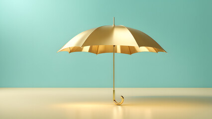 3D Gold Umbrella Signifying Protection Within Health Care and Childcare Services