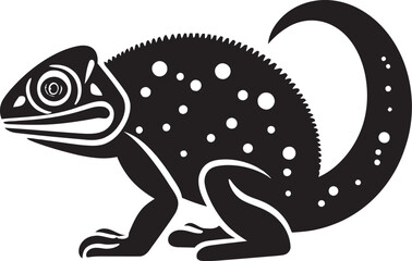 Midnight Mirage: Chameleon Silhouette in Black Emblem Shadowy Shapeshift: Black Chameleon Logo Icon Design