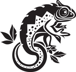 Stealthy Symphony: Black Chameleon Logo Icon Design Midnight Mirage: Chameleon Vector Silhouette in Black
