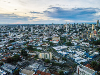 Aerial city scape at sunset during summer in Cuiaba Mato Grosso