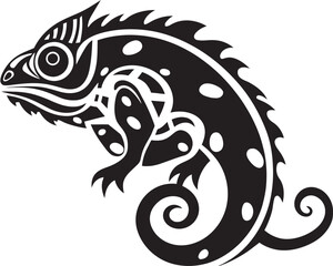 Onyx Obscure: Black Chameleon Logo Icon Vector Noir Nectar: Chameleon Silhouette Vector in Black