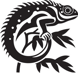 Obsidian Opacity: Black Chameleon Logo Design Shadowy Shapeshifter: Chameleon Vector Icon in Black