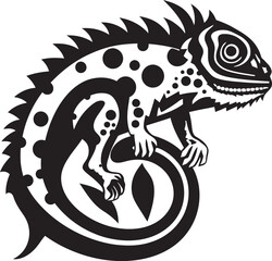 Camo Cryptic: Black Chameleon Vector Icon Obscured Adaptation: Chameleon Silhouette Emblem