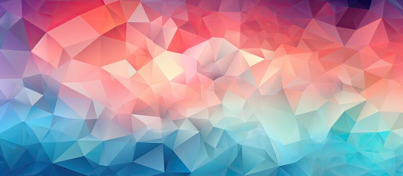 An electric blue liquid background adorned with a symmetrical pattern of pink and magenta triangles, resembling petals in a colorful rainbow of colors. A work of art in geometric form